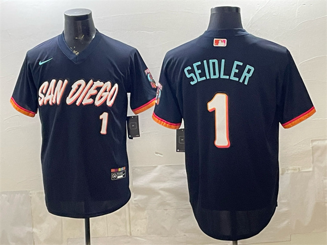 Men's San Diego Padres #1 Peter Seidler Obsidian 2026 City Connect Stadium Stitched Baseball Jersey Men's San Diego Padres #1 Peter Seidler Obsidian 2026 City Connect Stadium Stitched Baseball Jersey